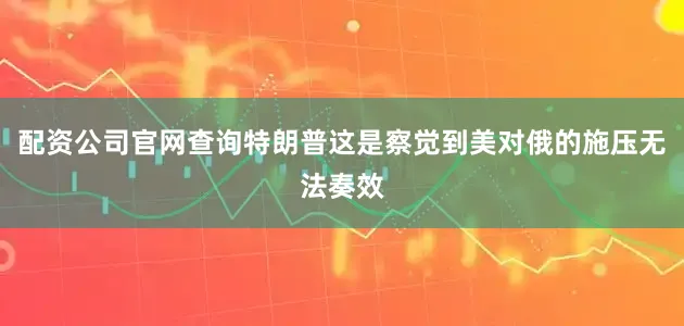 配资公司官网查询特朗普这是察觉到美对俄的施压无法奏效